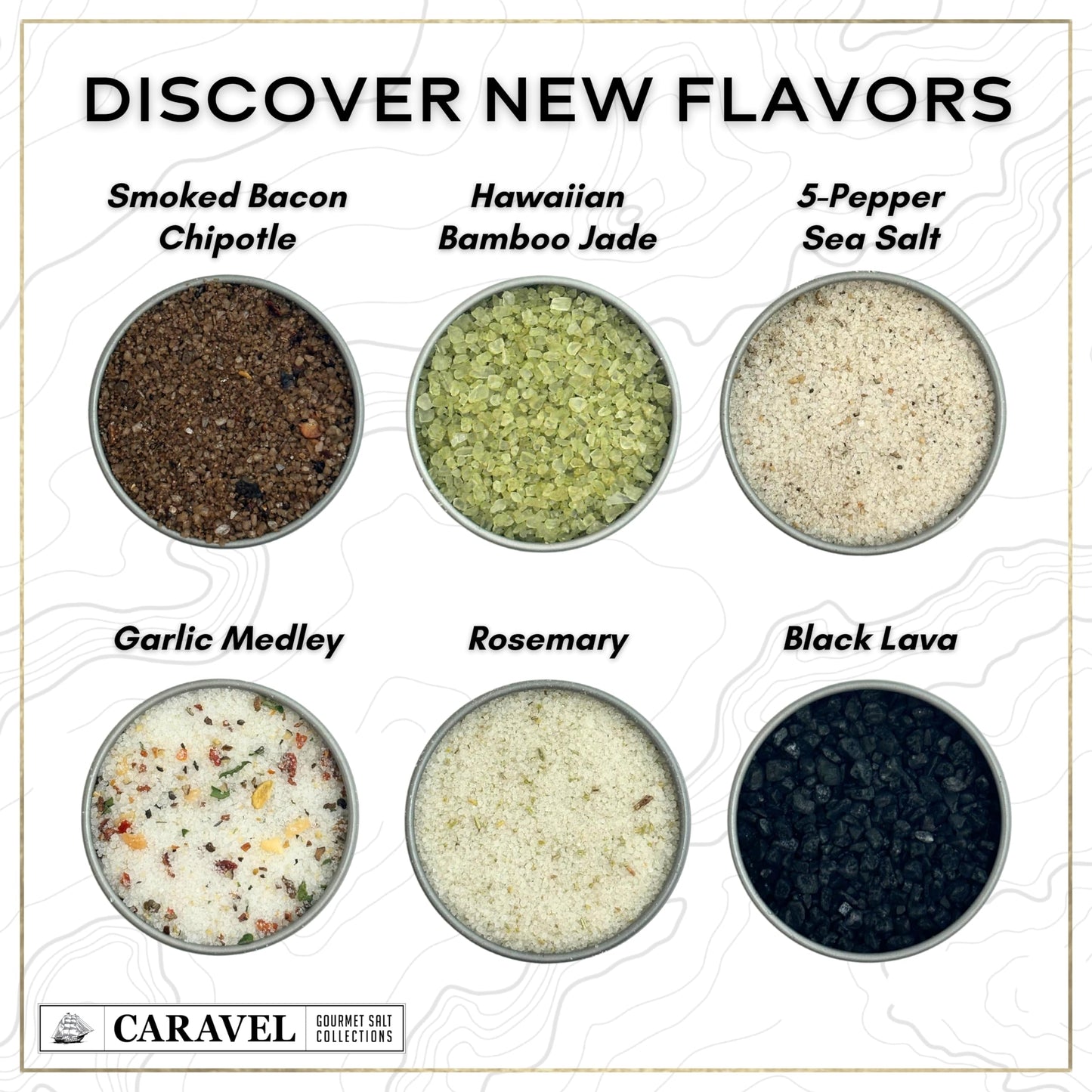 Caravel Gourmet Infused Sea Salt Sampler Set, 6 Flavored Salts, 0.5 oz Each, Gourmet Cooking Gift