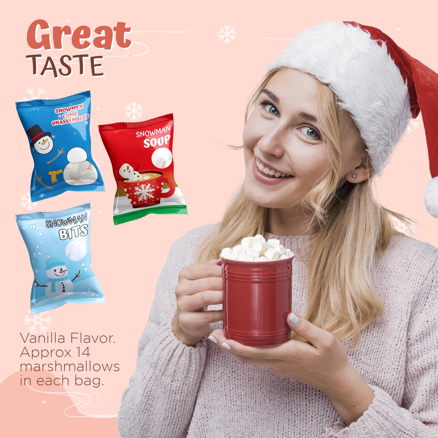 4Es Novelty 24 Packets 3 Assorted Mini Marshmallows - Individually Wrapped Marshmallows Packets for Hot Chocolate & Marshmallows Cocoa Toppers  Vanilla Flavored