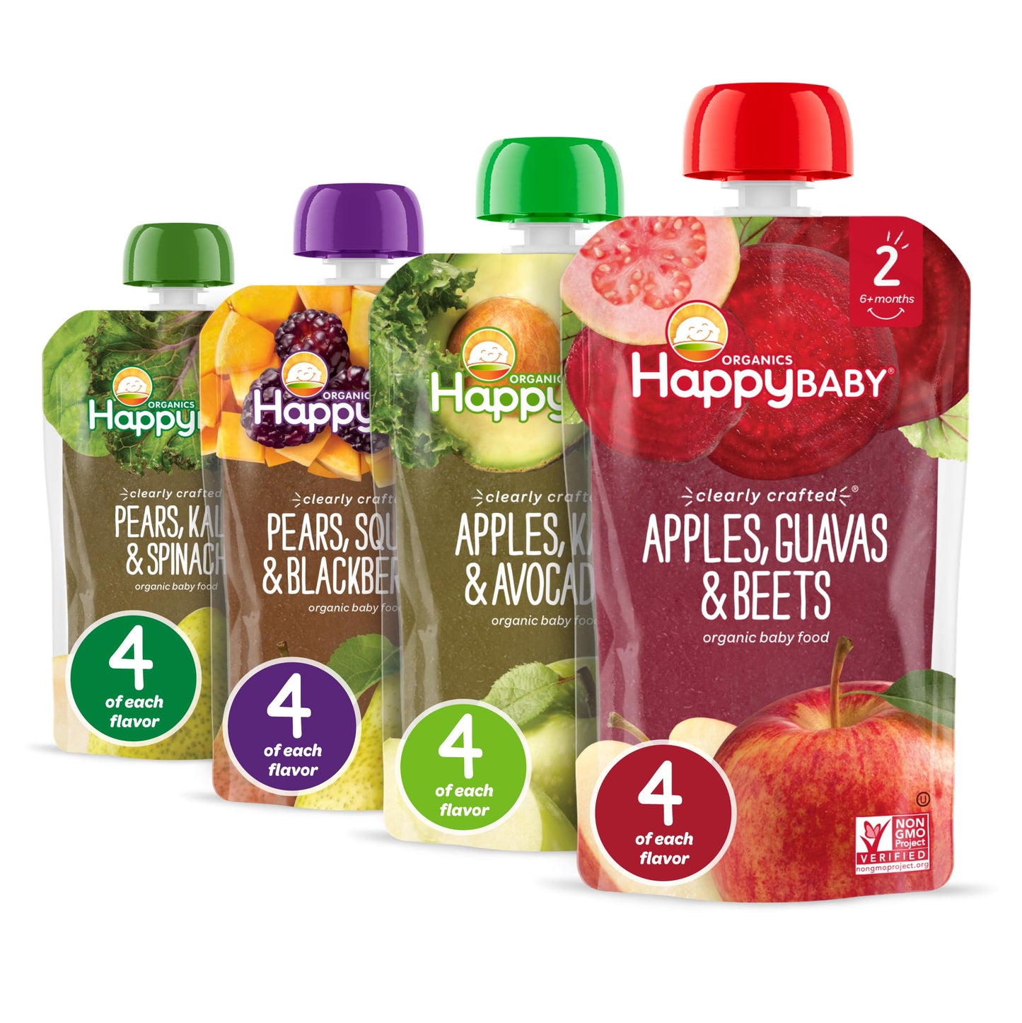 Happy Baby Organics Stage 2 Baby Food Pouches, Gluten Free, Vegan & Healthy Snack, Clearly Crafted Fruit & Veggie Puree, Fruit & Veggie Variety Pack, 4 Ounces (Pack of 16), large online retailer limited availability