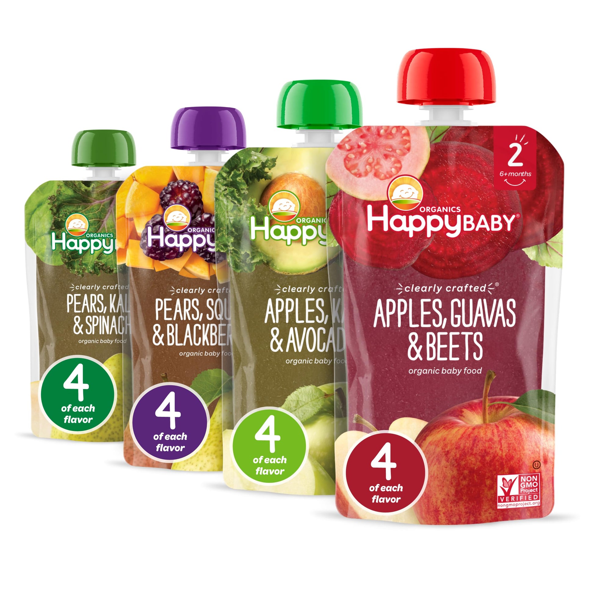 Happy Baby Organics Stage 2 Baby Food Pouches, Gluten Free, Vegan & Healthy Snack, Clearly Crafted Fruit & Veggie Puree, Fruit & Veggie Variety Pack, 4 Ounces (Pack of 16), large online retailer limited availability