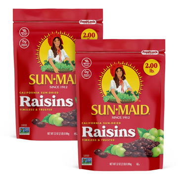 Sun-Maid California Sun-Dried Raisins - (2 Pack) 32 oz Resealable Bag - Dried Fruit Snack for Lunches, Snacks, and Natural Sweet