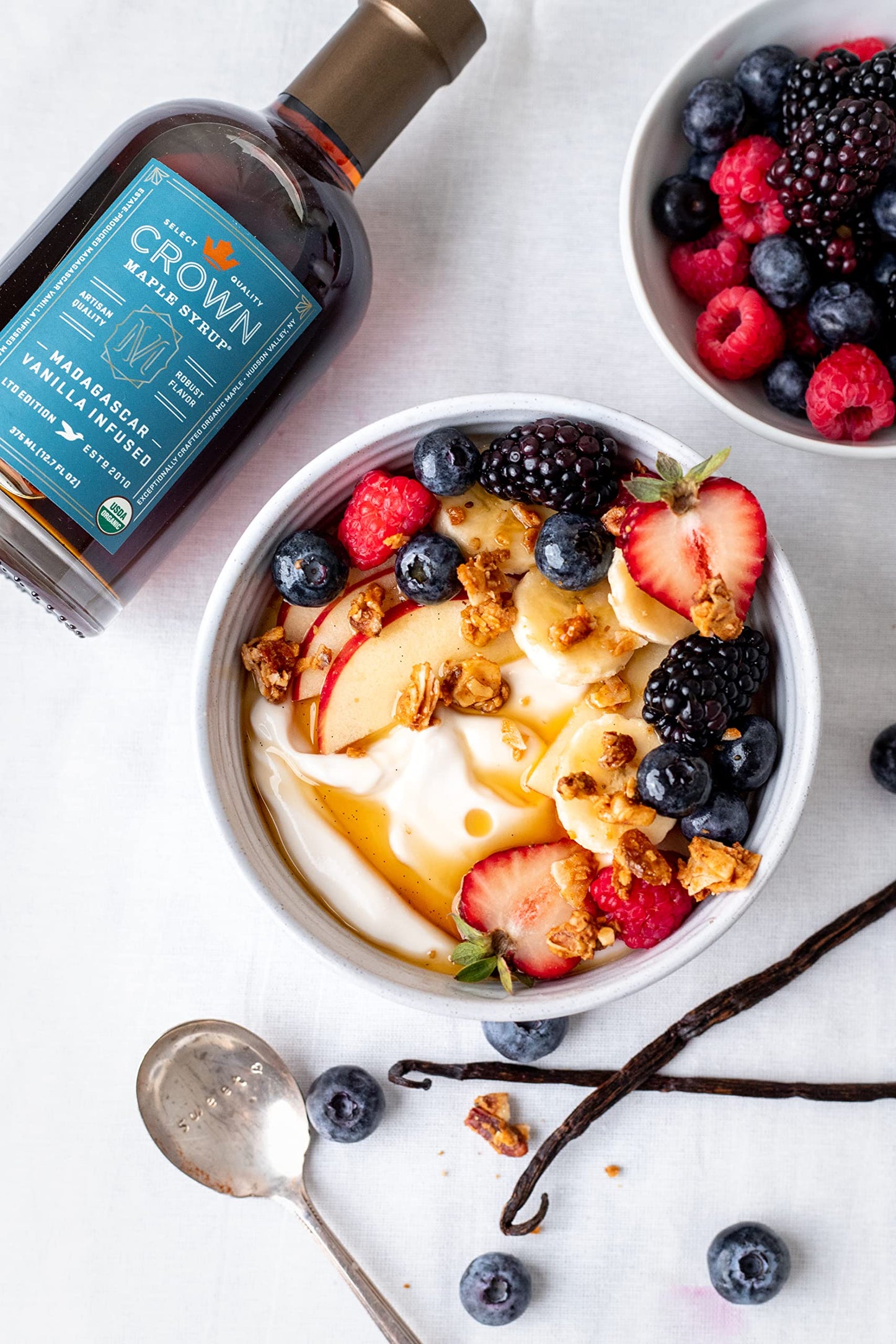 Crown Maple Madagascar Vanilla Infused Organic Maple Syrup, 12.7 Fl Oz, 6-Pack, Real Vanilla Bean, Pancakes, Baking, Cocktails &