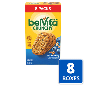 Belvita Blueberry Breakfast Biscuits, 64 Total Packs, 8 Boxes (4 Biscuits Per Pack)