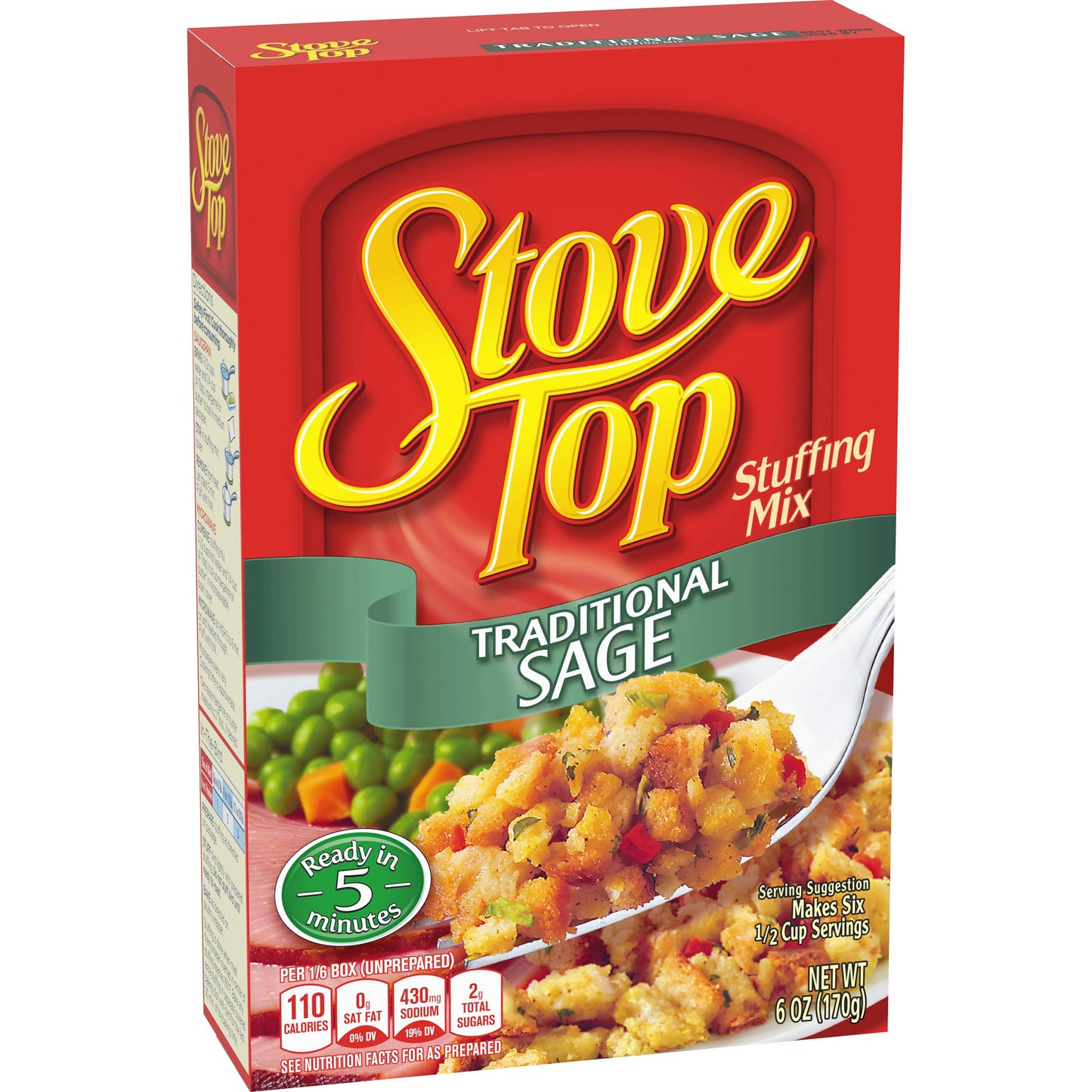 Stove Top Traditional Sage Stuffing Mix, 6 oz Box - Perfect for Thanksgiving and Holiday Meals, Flavorful and Easy to Prepare