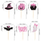 Ercadio 36 Pack Spooky One Cupcake Toppers Glitter Pink Halloween Cupcake Toppers Ghost Pumpkin Witch Hat Cupcake Picks For Hall