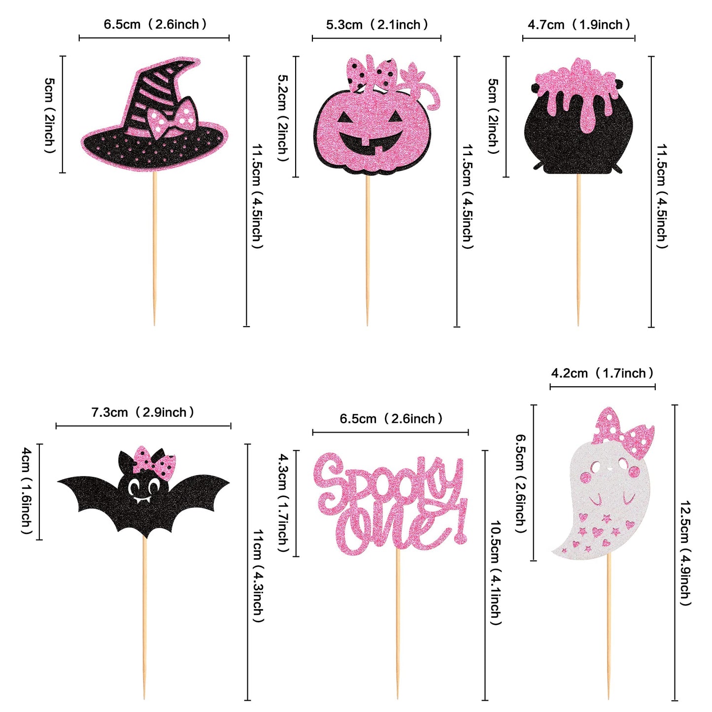 Ercadio 36 Pack Spooky One Cupcake Toppers Glitter Pink Halloween Cupcake Toppers Ghost Pumpkin Witch Hat Cupcake Picks For Hall