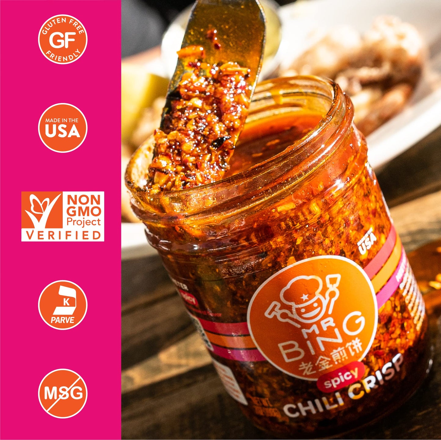 Mr. Bing Chili Crisp | Spicy - Delicious, Flavorful & Crunchy Chili Oil - Made In Usa Chili Paste Hot Sauce - Gluten Free, Vegan
