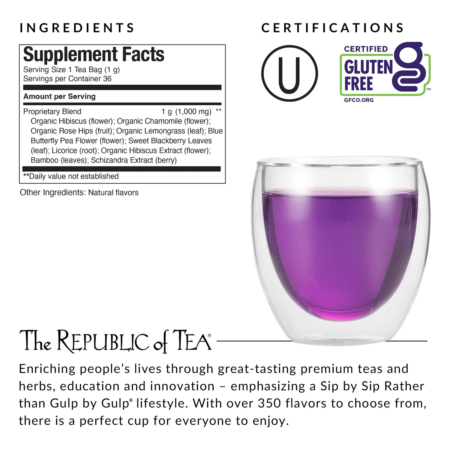 The Republic of Tea Beautifying Botanicals Beauty Sleep Chamomile Rose Herbal Tea Bags, 36 Count, Purple, Model 44540