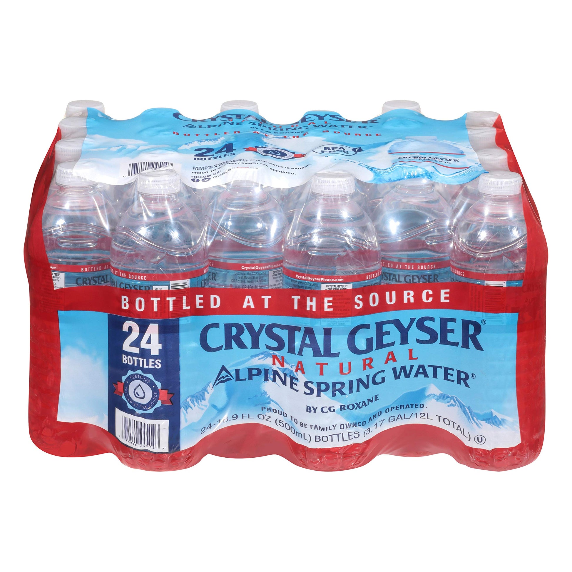 Crystal Geyser Alpine Spring Water, 16.9 oz Bottles, 72 Bottles Total, 3 Cases