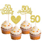 24 Pcs 50Th Anniversary Cupcake Toppers Gold Glitter Heart 50 Golden Wedding Anniversary Cupcake Picks For Cheers To 50 Years Bl