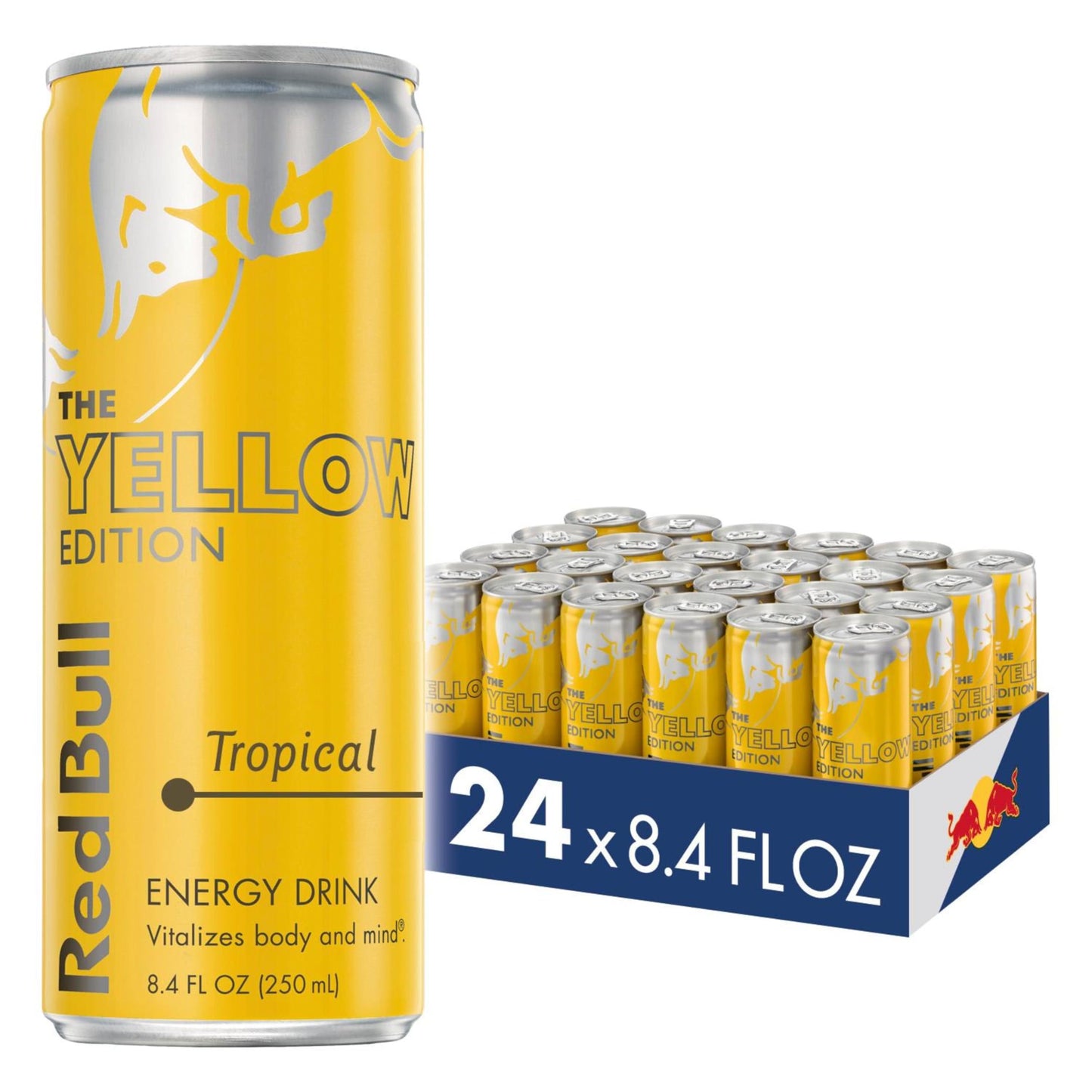 Red Bull Energy Drink Yellow Edition, Tropical Flavor, 8.4 Fl Oz, Pack of 24 Cans, Model RB224483