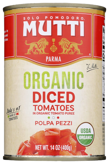 Mutti Organic Diced Tomatoes, USDA Certified Organic, No Additives or Preservatives, Vegan, Gluten Free & Non-GMO, 14 Oz (Pack o
