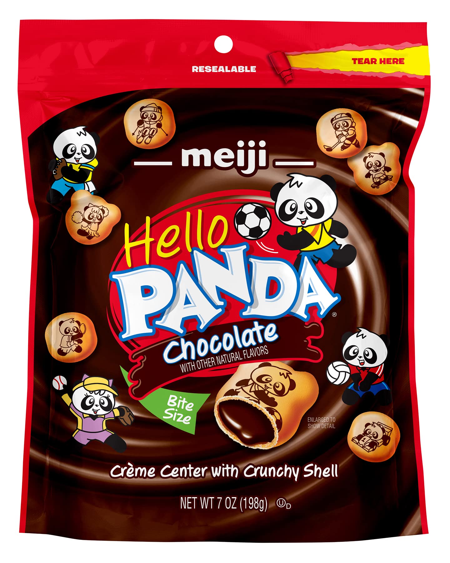 Meiji Hello Panda Cookies, Chocolate Crme Filled, Resealable Package - 7 oz, Pack of 6 - Bite Sized Cookies with Fun Panda Sport