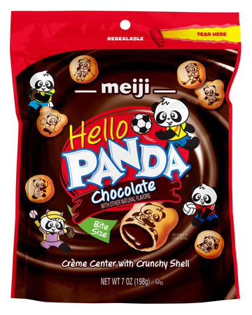 Meiji Hello Panda Cookies, Chocolate Crme Filled, Resealable Package - 7 oz, Pack of 6 - Bite Sized Cookies with Fun Panda Sport