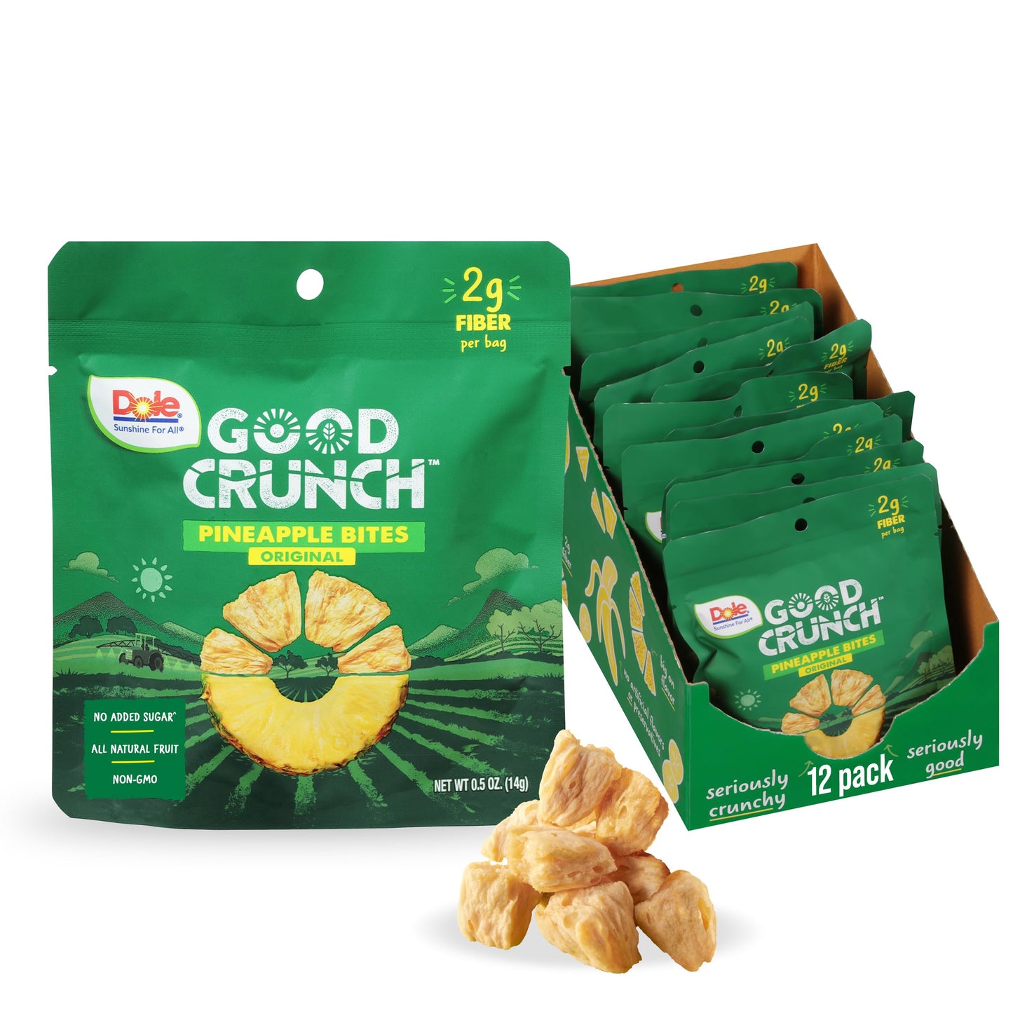 Dole Good Crunch Pineapple Dried Fruit Bites, Gluten Free & Vegan Snack, 0.5 Ounce (Pack Of 12)