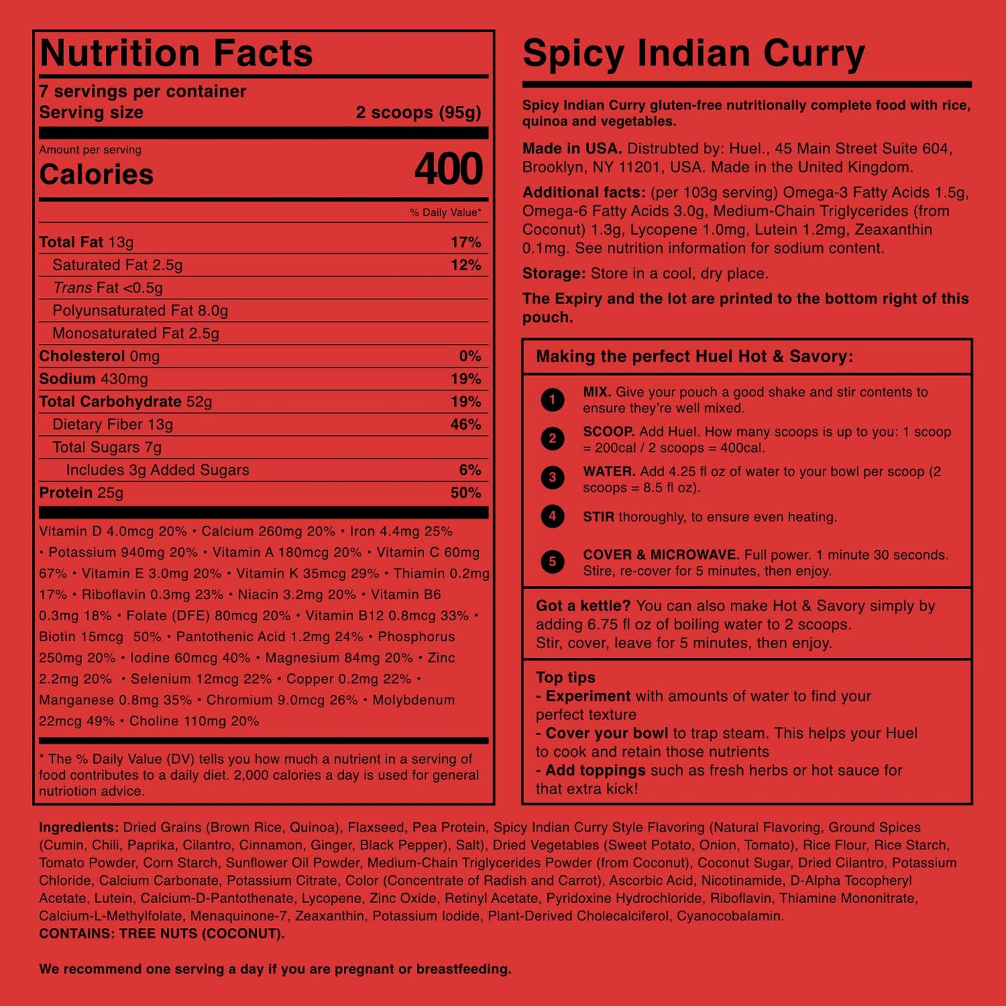 Huel Hot and Savory Instant Meal Replacement - Spicy Indian Curry - 14 Scoops - 1.47 Pound