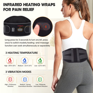 Cueheat Heating Pad Back Brace With Heat And Massage,Heated Back Massager With Rechargeable Battery, Back Heat Support Belt For