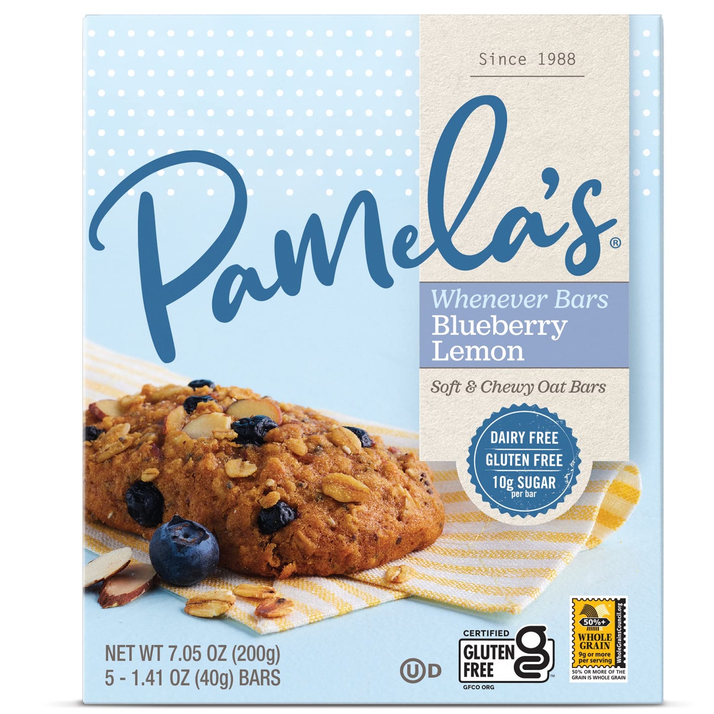 Pamela s Products Gluten Free Whenever Bars, Blueberry Lemon Box, 7.05 Oz, 30 Count, Pack of 6