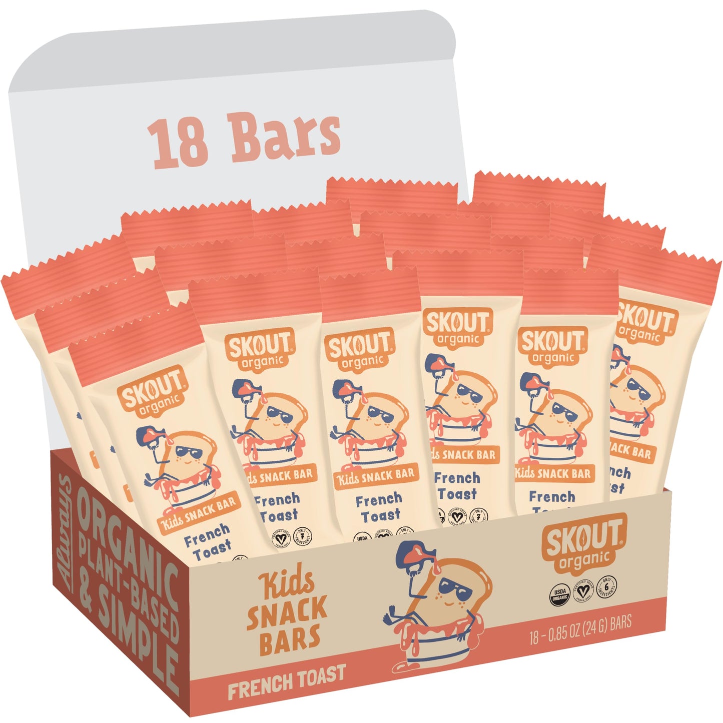 Skout Organic French Toast Frenzy Kids Snack Bars (18 Pack) | Organic Kids Snack Bars | Plant-Based Nutrition | Vegan | Gluten, 