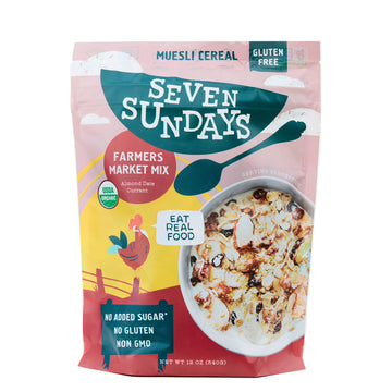 Seven Sundays Farmers Market Organic Almond Date Currant Muesli Cereal - 4 Count, 12 Oz Pouch - Certified Gluten Free Muesli - N