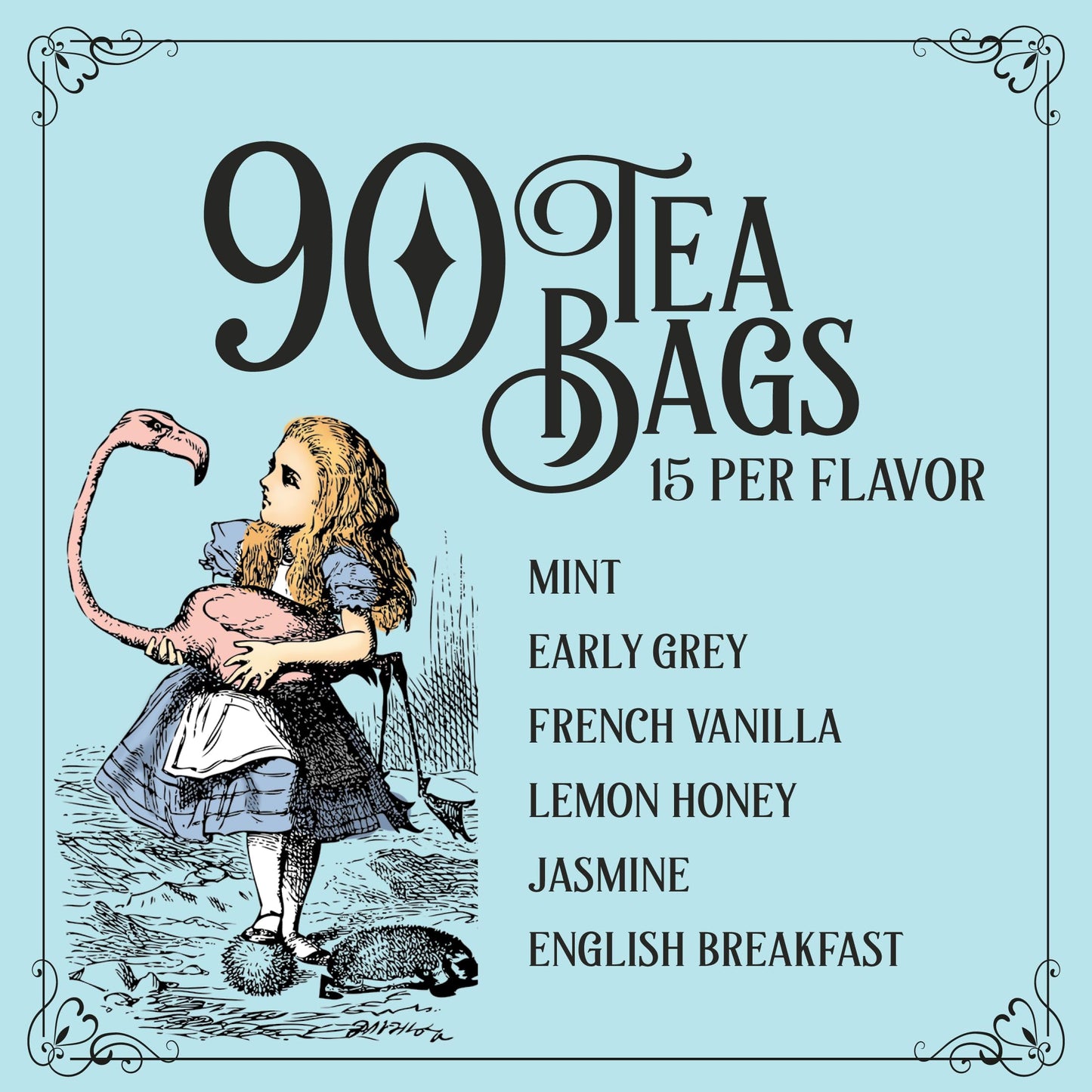 Alices Adventures in Wonderland  Wonder of Tea Gift Set  Tea Sampler includes 6 Flavors of Tea with Book Quotes and Illustrations  Set of 90