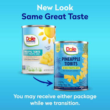 Dole Canned Fruit, Pineapple Tidbits in 100% Pineapple Juice, Gluten Free, Pantry Staples, 20 Oz, 12 Count, Packaging May Vary