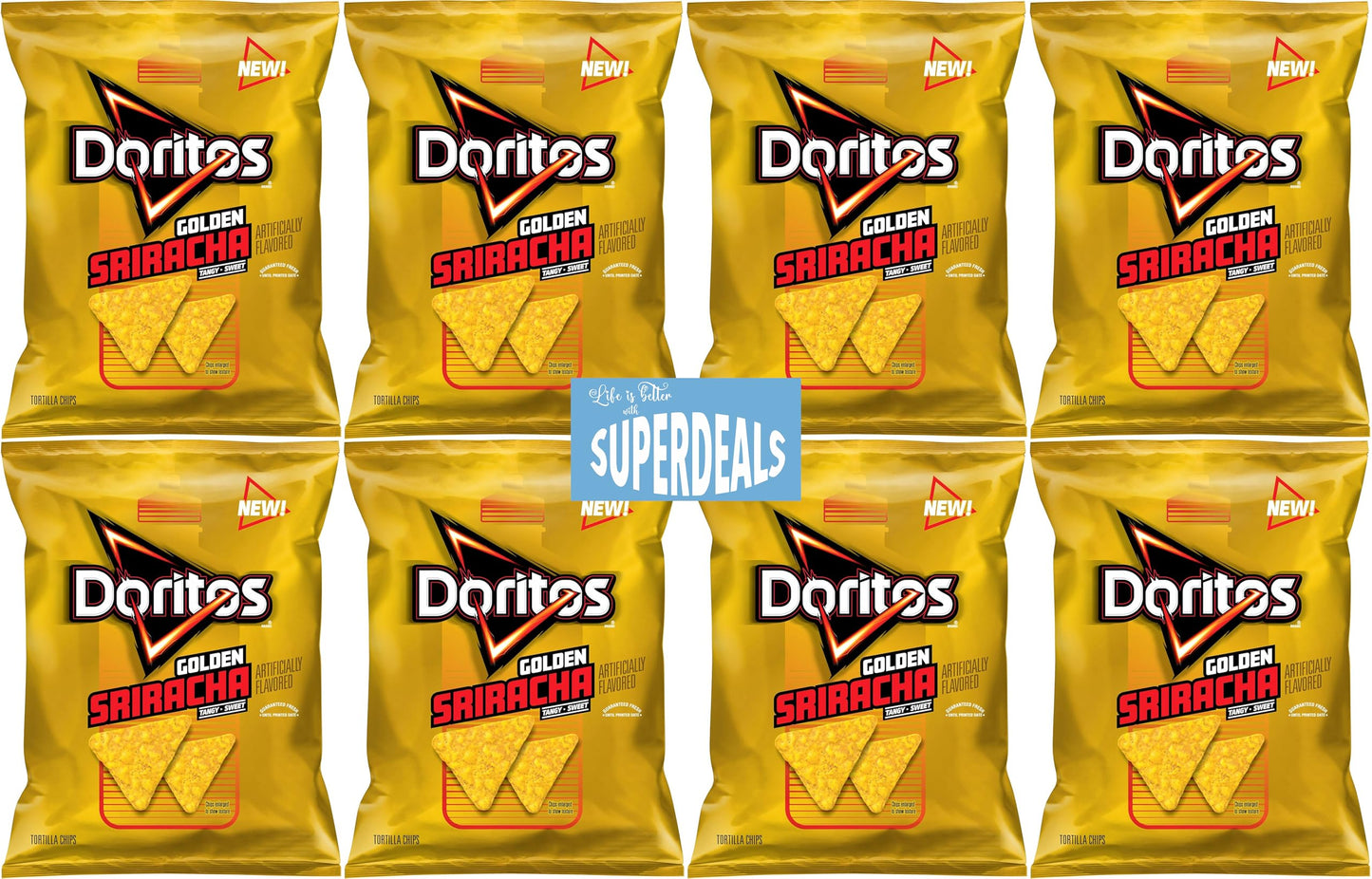 Doritos Golden Sriracha Flavored Tortilla Chips, 2.5 oz Bags, 8 Count with Mystery Gift