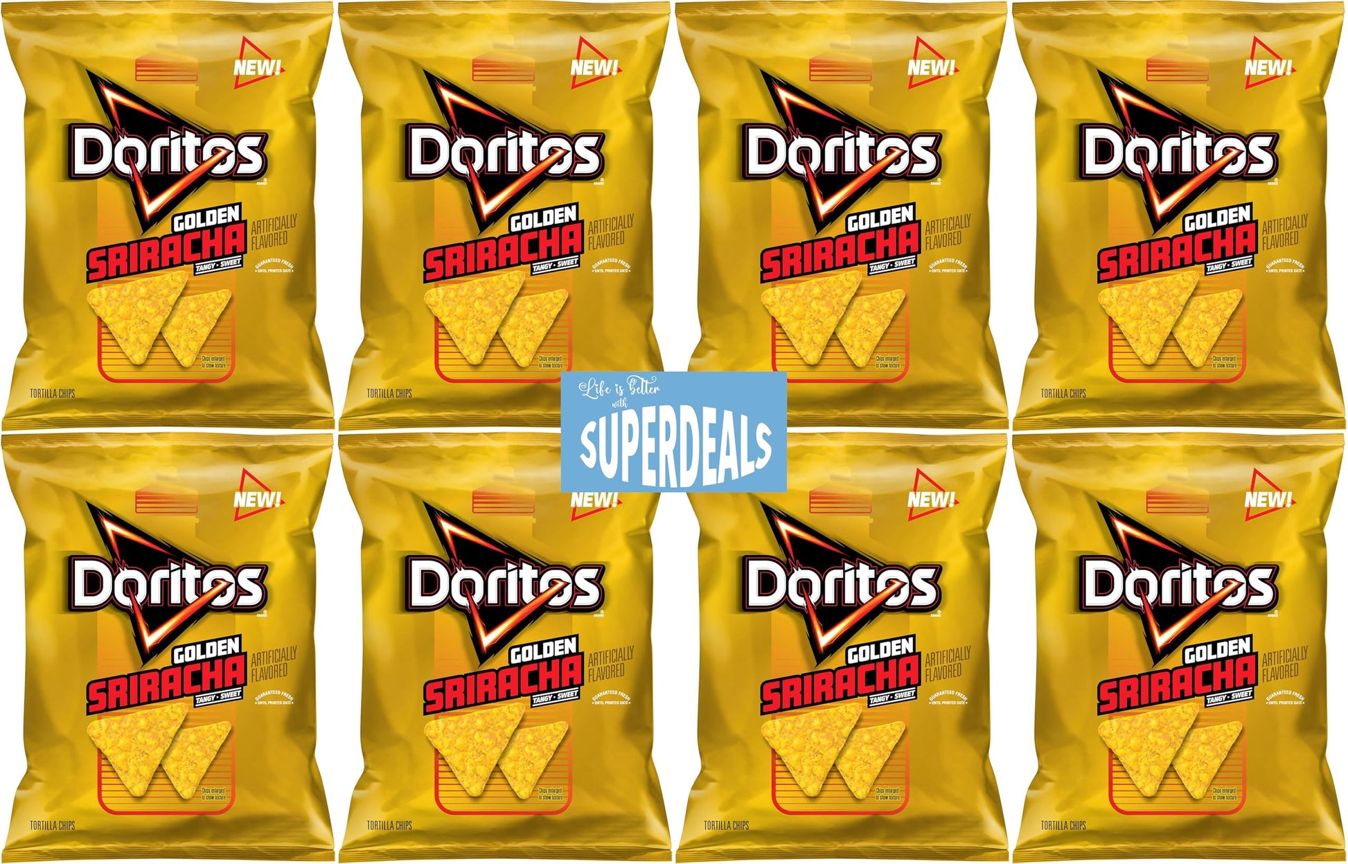 Doritos Golden Sriracha Flavored Tortilla Chips, 2.5 oz Bags, 8 Count with Mystery Gift