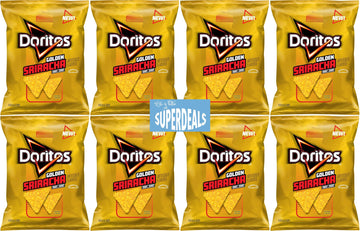 Doritos Golden Sriracha Flavored Tortilla Chips, 2.5 oz Bags, 8 Count with Mystery Gift