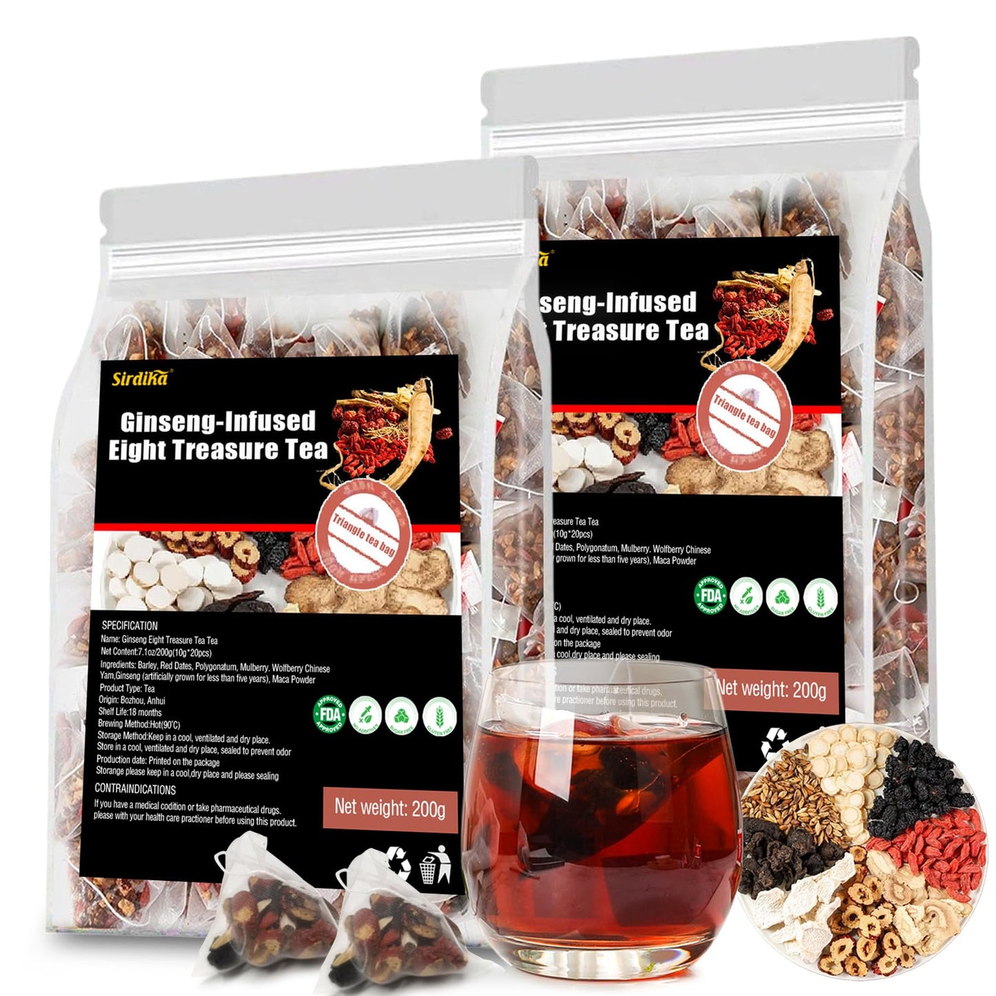 Wanciment Ginseng-Infused Eight Treasure Teas, Kidney Detox Teabag, 2 Pack, 40 Tea Bags