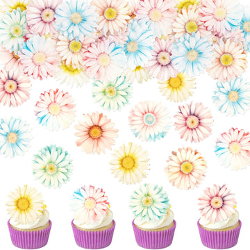 Ercadio 40 PCS Edible Daisy Cupcake Toppers Beautiful Daisy Cupcake Drink Topper Picks Edible Colorful Daisies Cupcake Decoratio