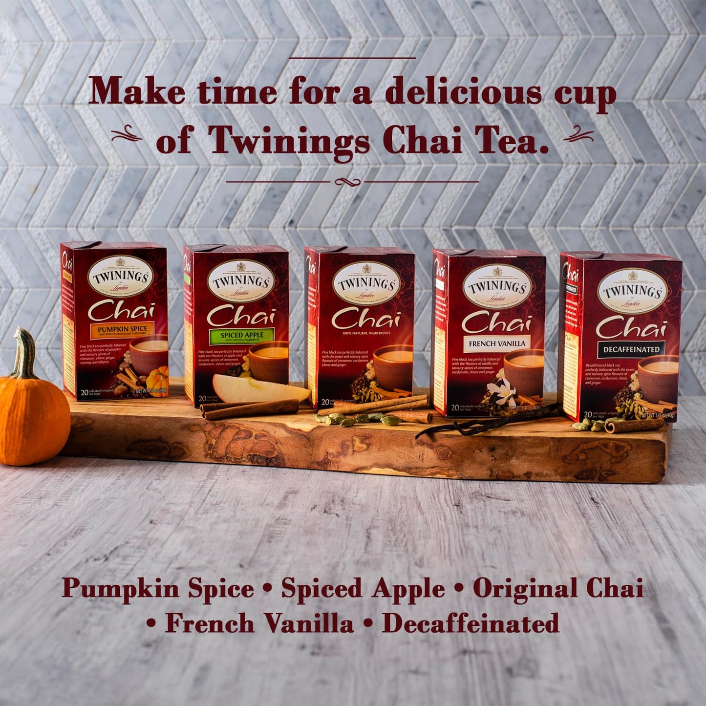 Twinings Pumpkin Spice Chai Tea, Caffeinated Black Tea Naturally Flavored With Aromatic Spices And Ginger, Tea Bags Individually