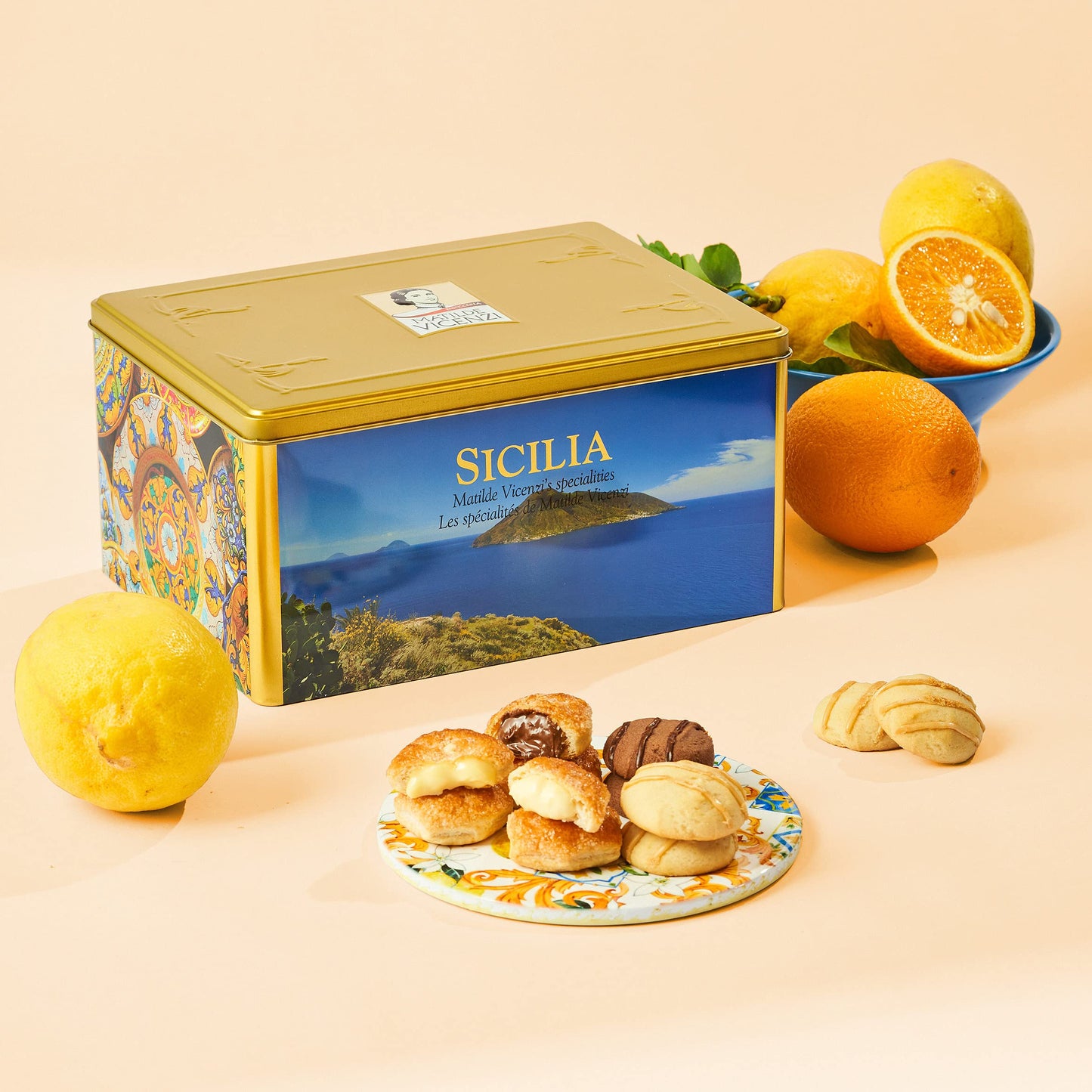 Matilde Vicenzi Sicily Cookie Tin - Italian Pastries & Bakery Cookies in Individually Wrapped Trays for Fresh Baked Taste - Snac