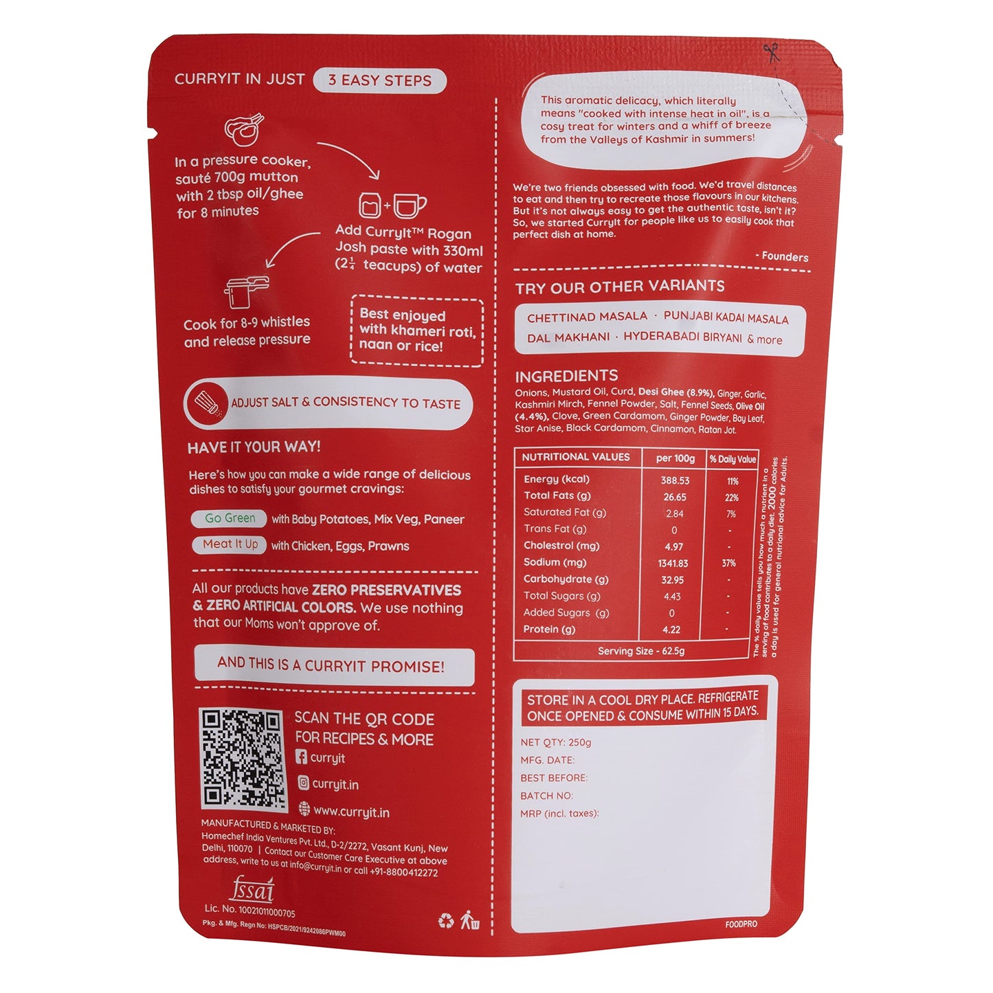 Curryit Ready To Cook Kashmiri Rogan Josh Curry Paste, | Indian Masala Gravy | Made With Ghee | Ready In 30 Minutes | No Preserv