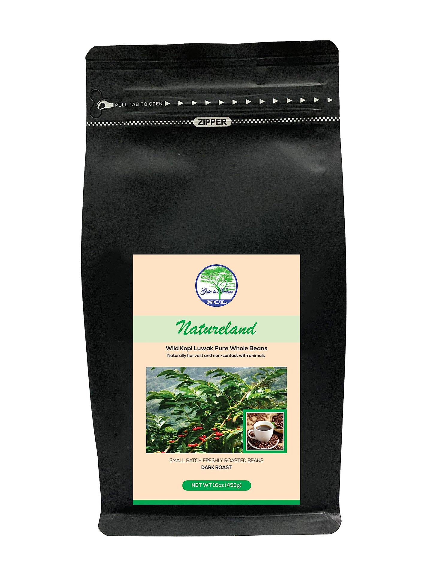 Natureland Wild Kopi Luwak Whole Beans - 16Oz Dark Roast Civet Coffee Gifts (Gold Label Black)- Sourced From The Best Regions Of Vietnam  Ethically Produced From Wild Palm Civet  Cat Poop Coffee Beans