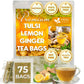FRESHDRINKUS Tulsi Lemon Ginger Tea Bags, 100% Natural, Vegan, 75 Bags