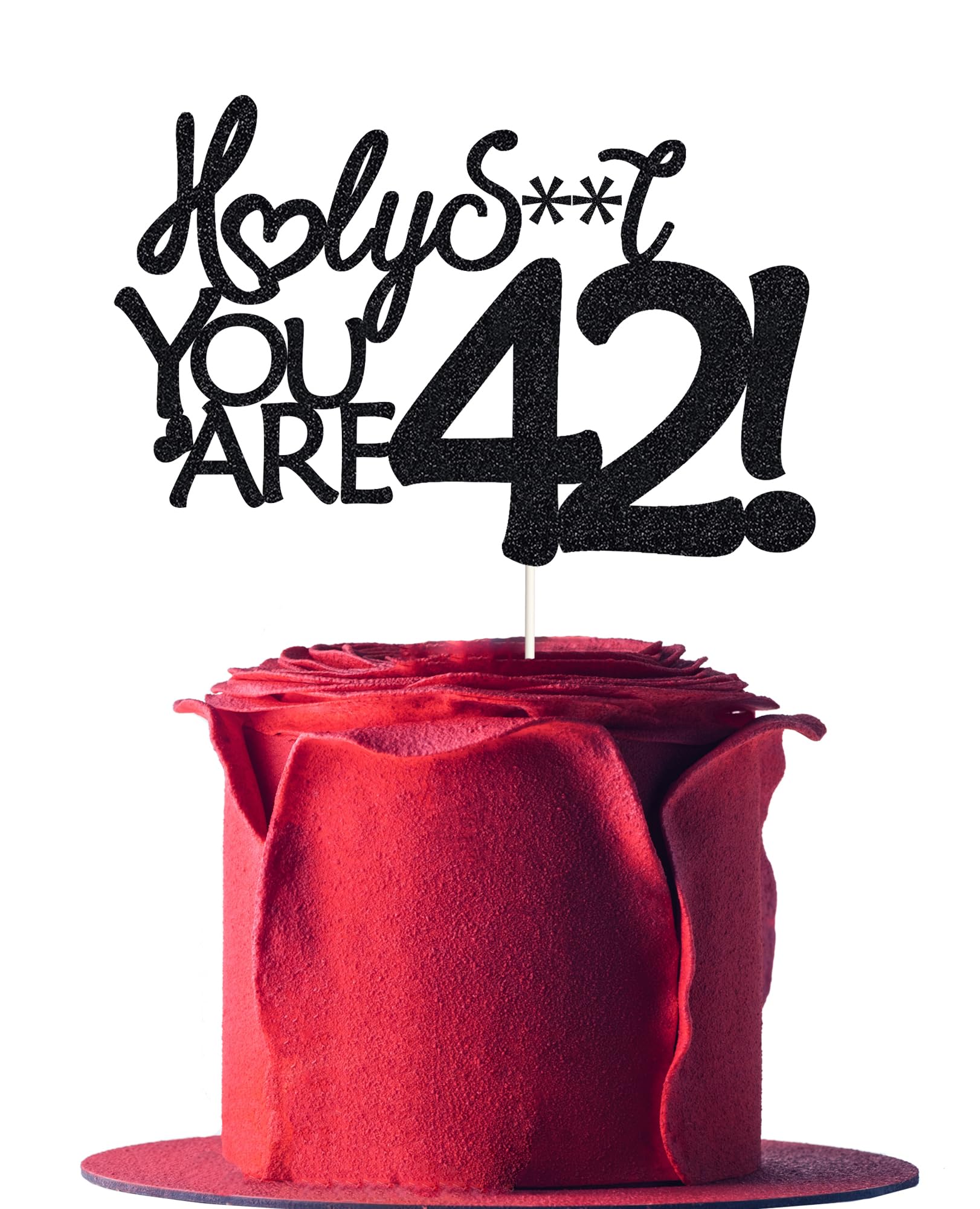 Happy 42nd Birthday Cake Topper 42 Birthday Cake Toppers-Black Glitter, Funny 42 Cake Topper for Men,42 Cake decorations For Wom