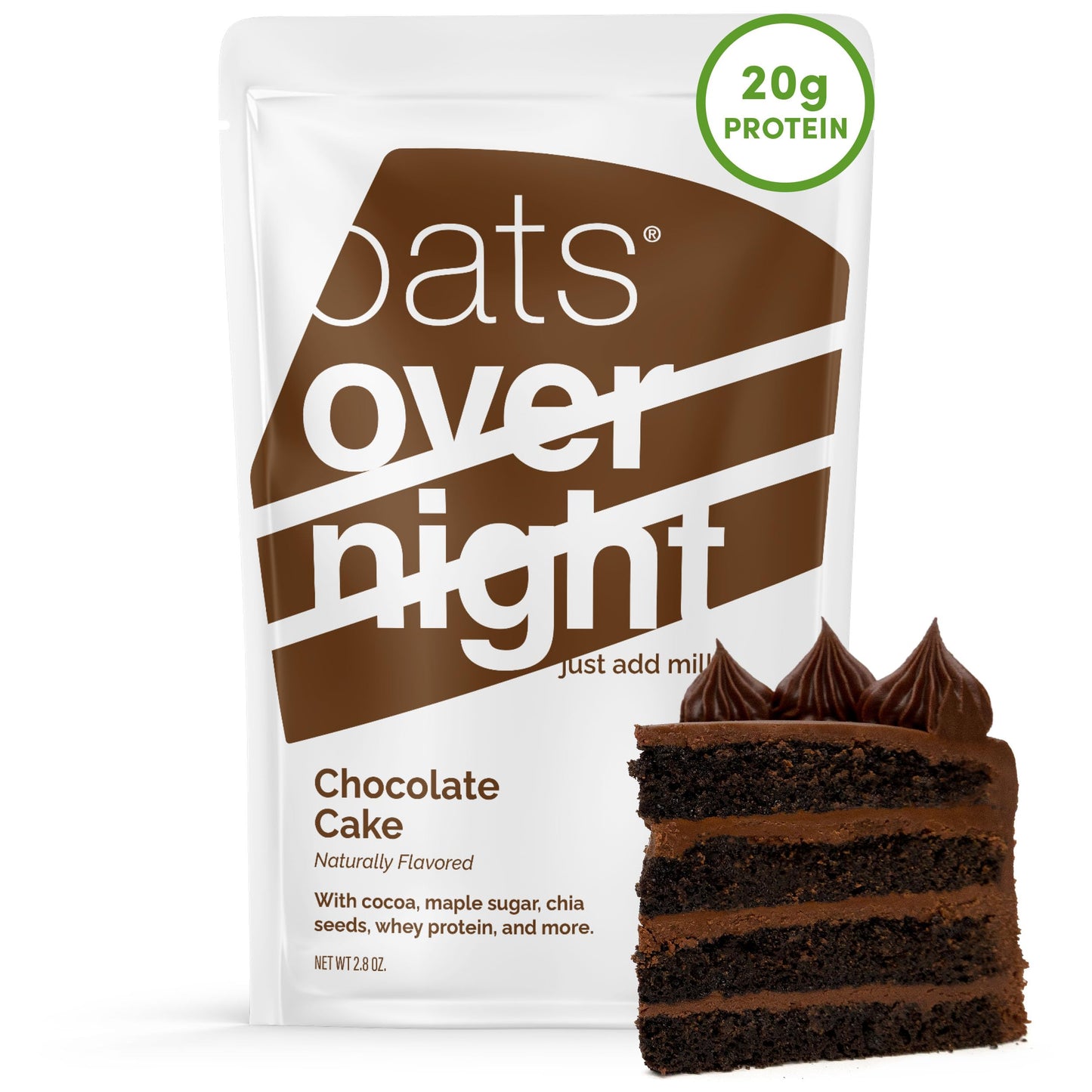Oats Overnight Chocolate Cake - Overnight Oats With 20G Whey Protein  High Fiber Breakfast Protein Shake - Gluten Free Oatmeal  Non Gmo High Protein Oatmeal (2.8 Oz Per Meal) (16 Pack)