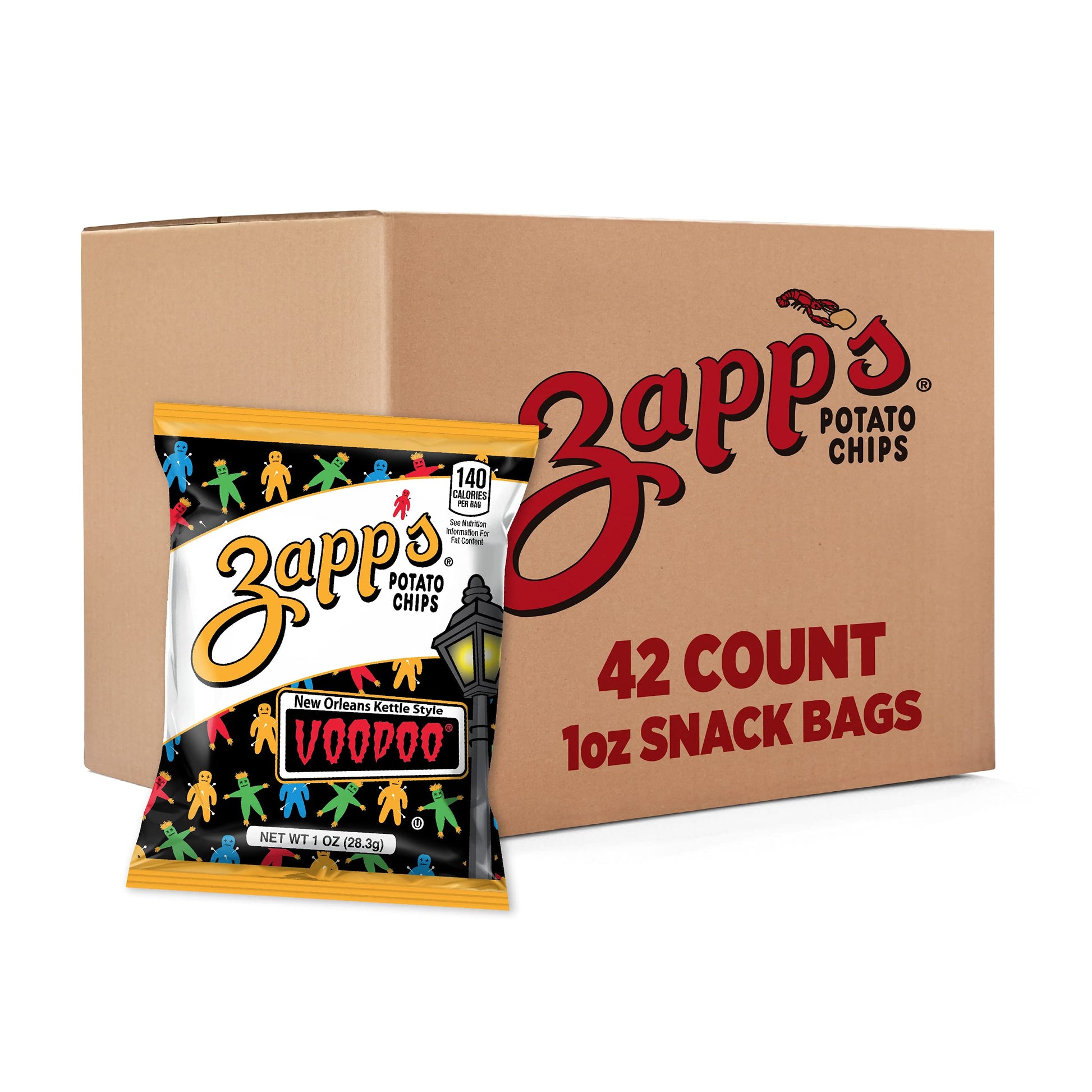 Zapp'S New Orleans Voodoo Potato Chips, 42 Count - Crunchy, Gluten Free Snack With Salt, Vinegar, And Smoky Bbq Flavors