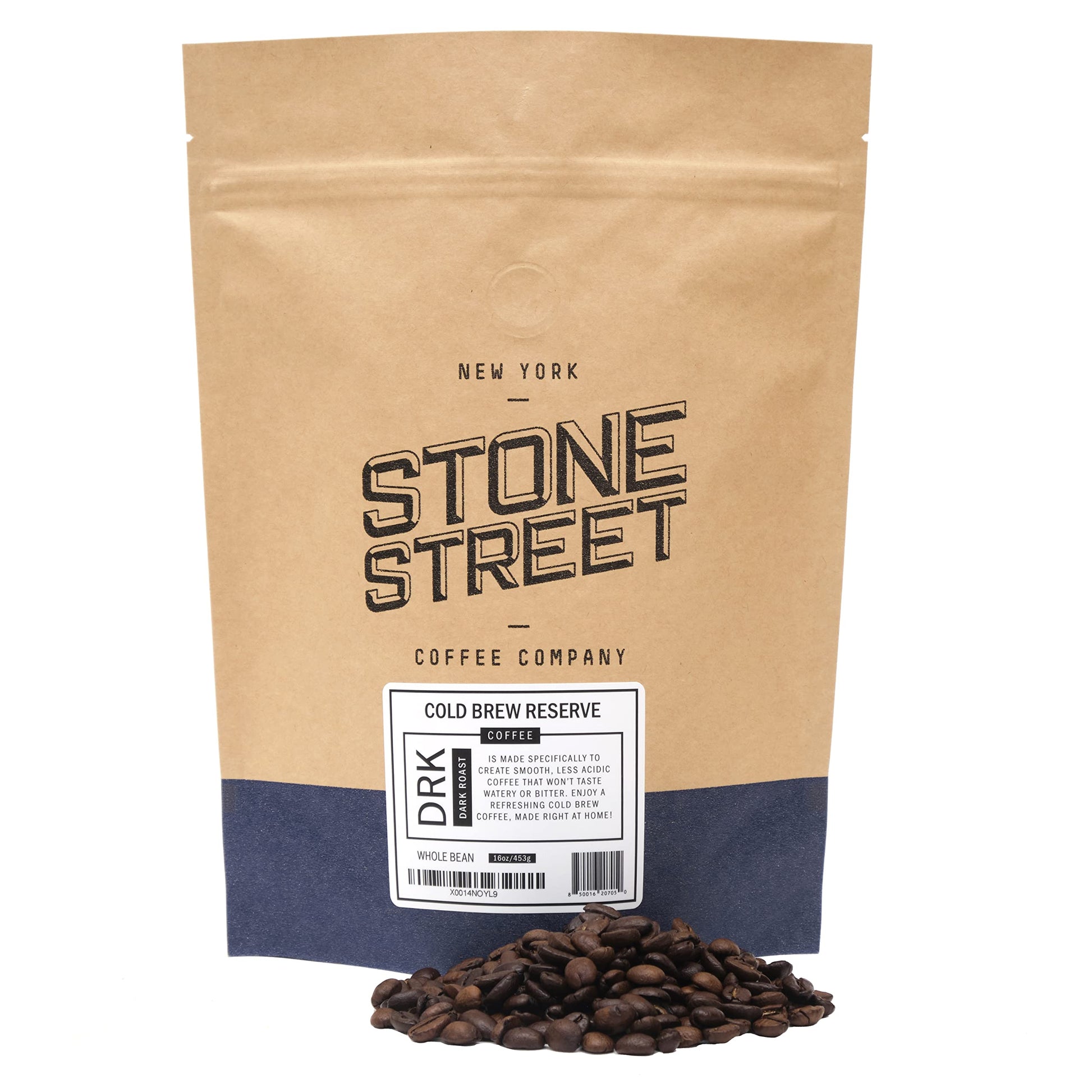 Stone Street Cold Brew Coffee, Strong & Smooth Blend, Low Acid, 100% Arabica, Dark Roast, 16 Ounce Whole Bean