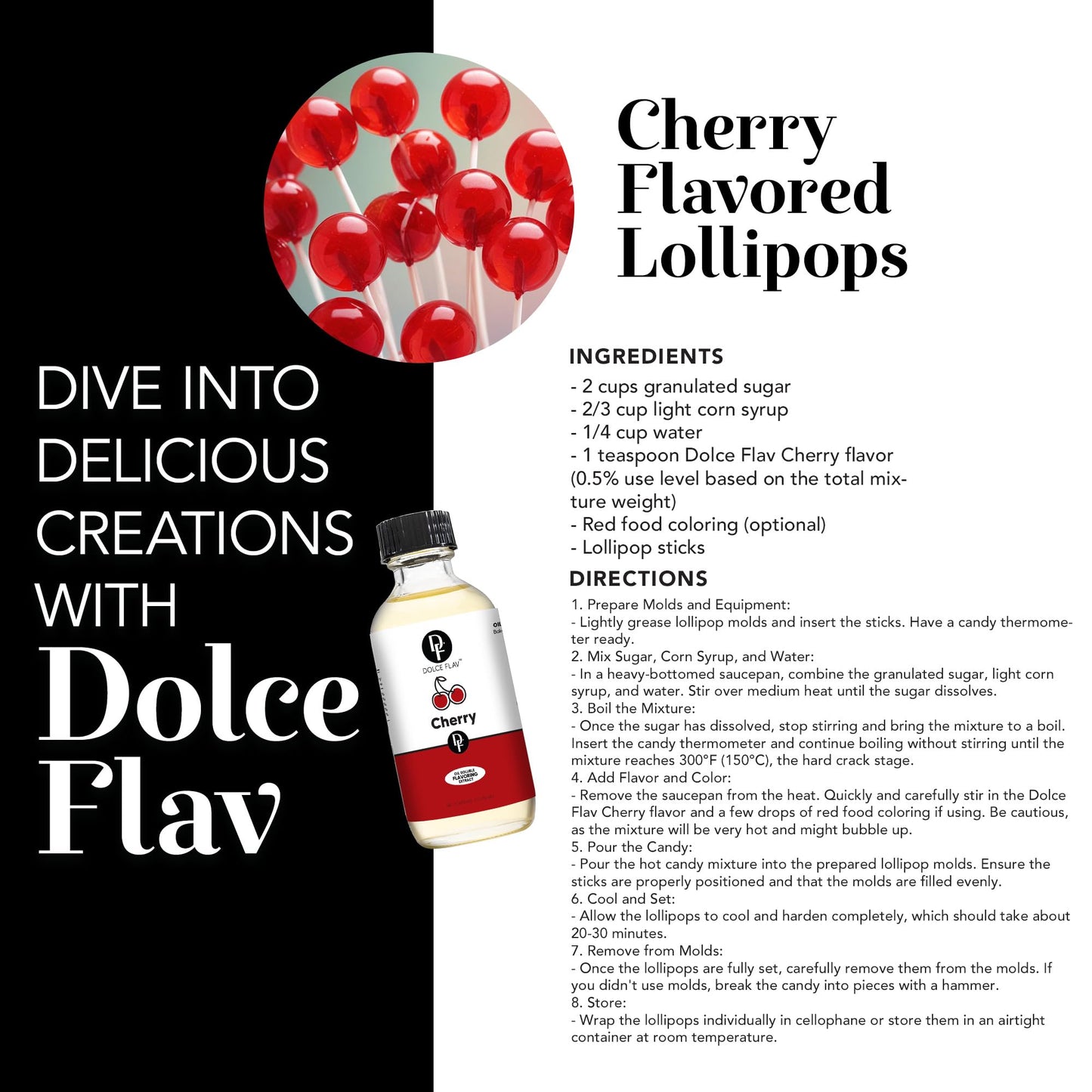 Dolce Flav Cherry Extract – Oil-Soluble, Sugar-Free, 2 Oz. Concentrated Flavor for Candy, Chocolates & Desserts