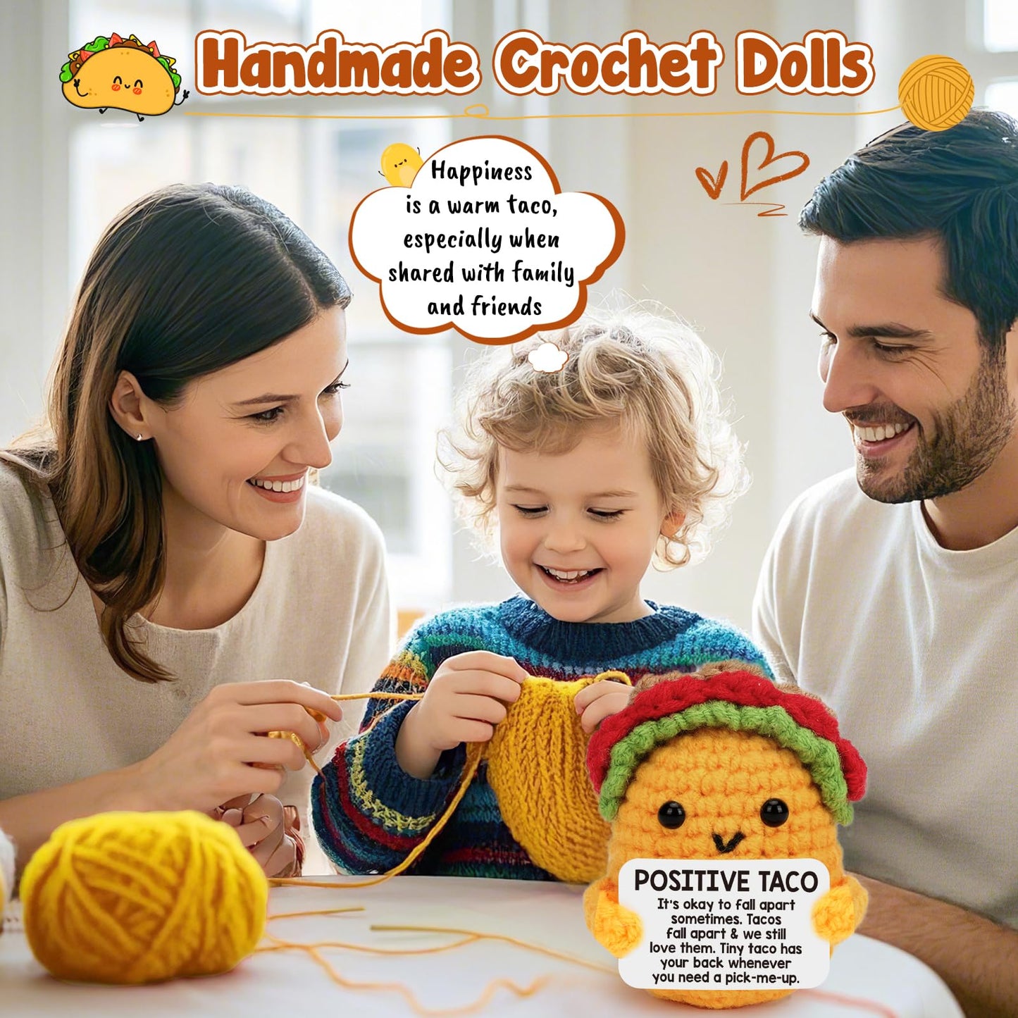 LuoHere Mini Crochet Taco Doll - Wool Yarn, Positive Color, G01 Model, Perfect Gift for Moms, Daughters, Friends, and Coworkers