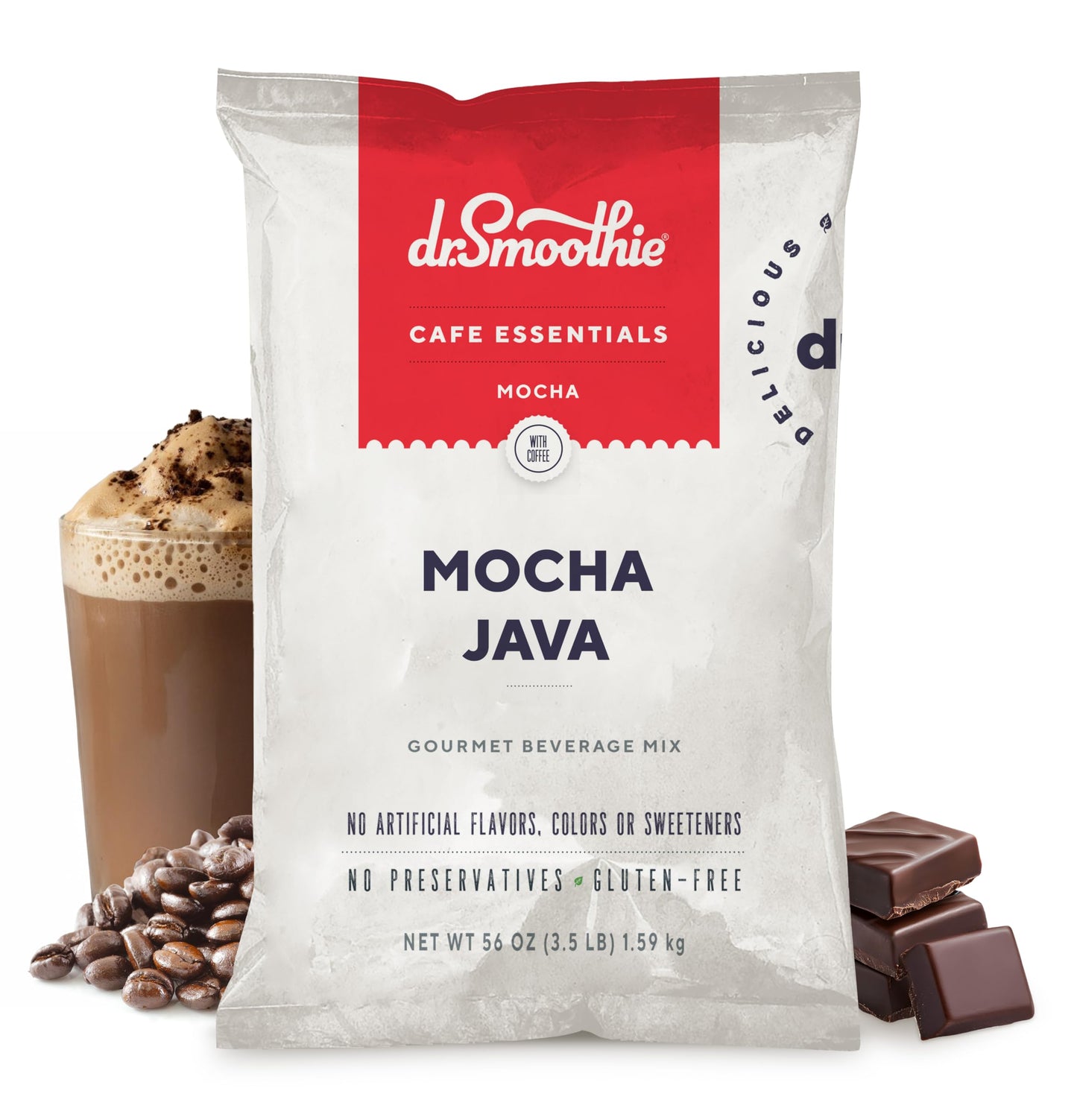 Dr. Smoothie Café Essentials Mocha Java – 61mg Caffeine – 3.5 lb Bag (Pack of 5) – No Artificial Colors or Flavors