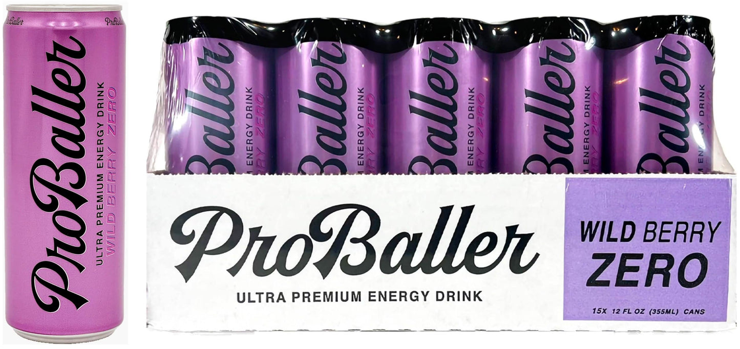 PROBALLER Ultra Premium Energy Drink - Wild Berry ZERO - 12 fl oz (Pack of 15) - NSF SPORT CERTIFIED, Natural Ingredients, Purple