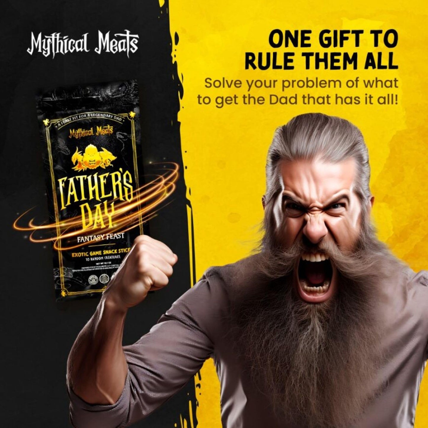 Mythical Meats Fathers Day Fantasy Feast Gift Pack - 10 Random Exotic Game And Beef Snack Sticks - Dried & Dehydrated Meats Seas