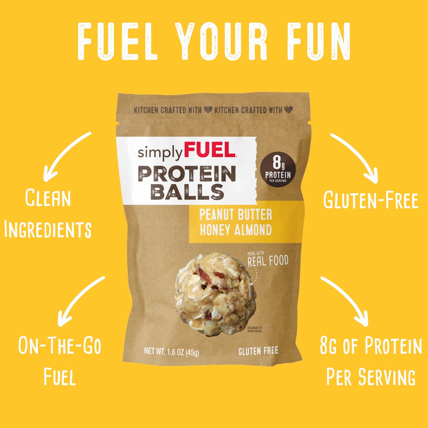 simplyFUEL Whole Food Protein Balls with Probiotics - Peanut Butter Honey Almond Snacks - Protein Snack - Gluten Free Energy Balls (24 Packs)