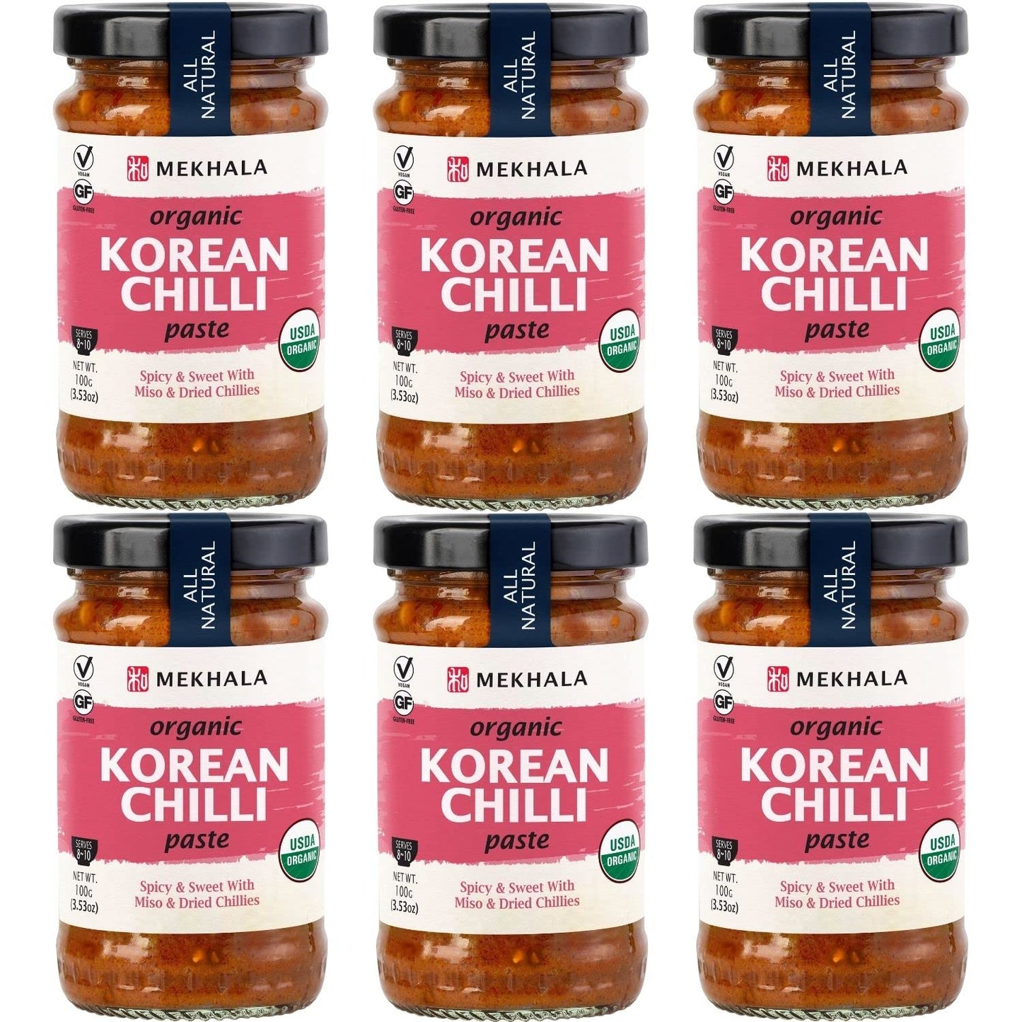 Mekhala Organic East Asian Cooking Pastes 3.53oz (Korean Chili, 6)