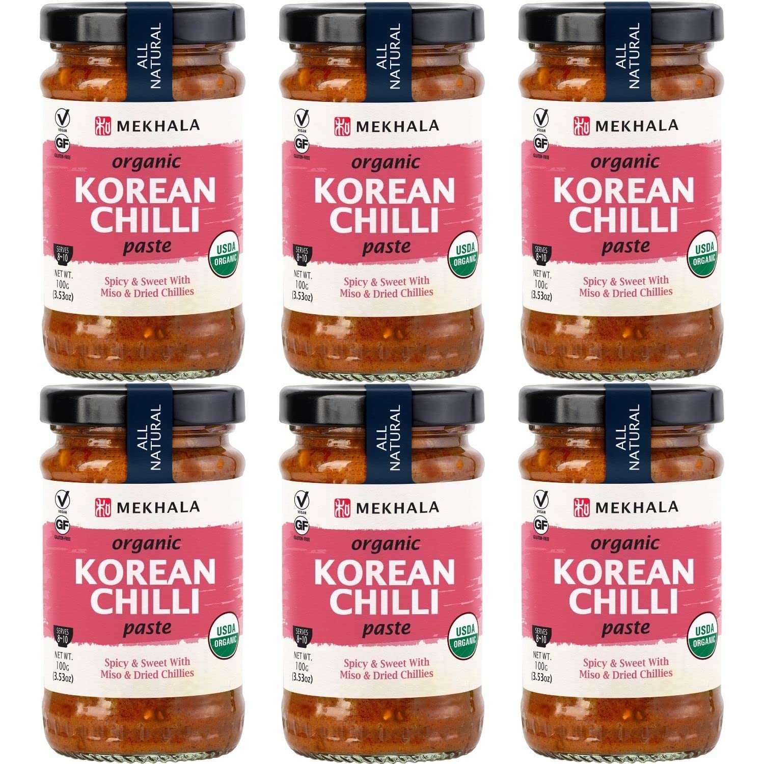 Mekhala Organic East Asian Cooking Pastes 3.53oz (Korean Chili, 6)