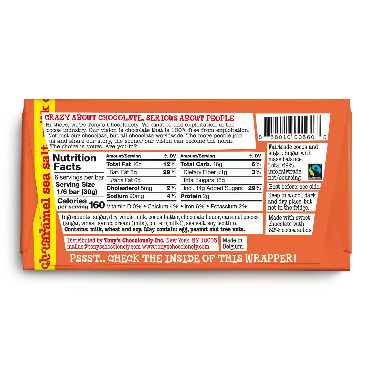 Tony'S Chocolonely 32% Milk Chocolate Caramel Sea Salt Bars, 6.35 Oz, 4 Bars