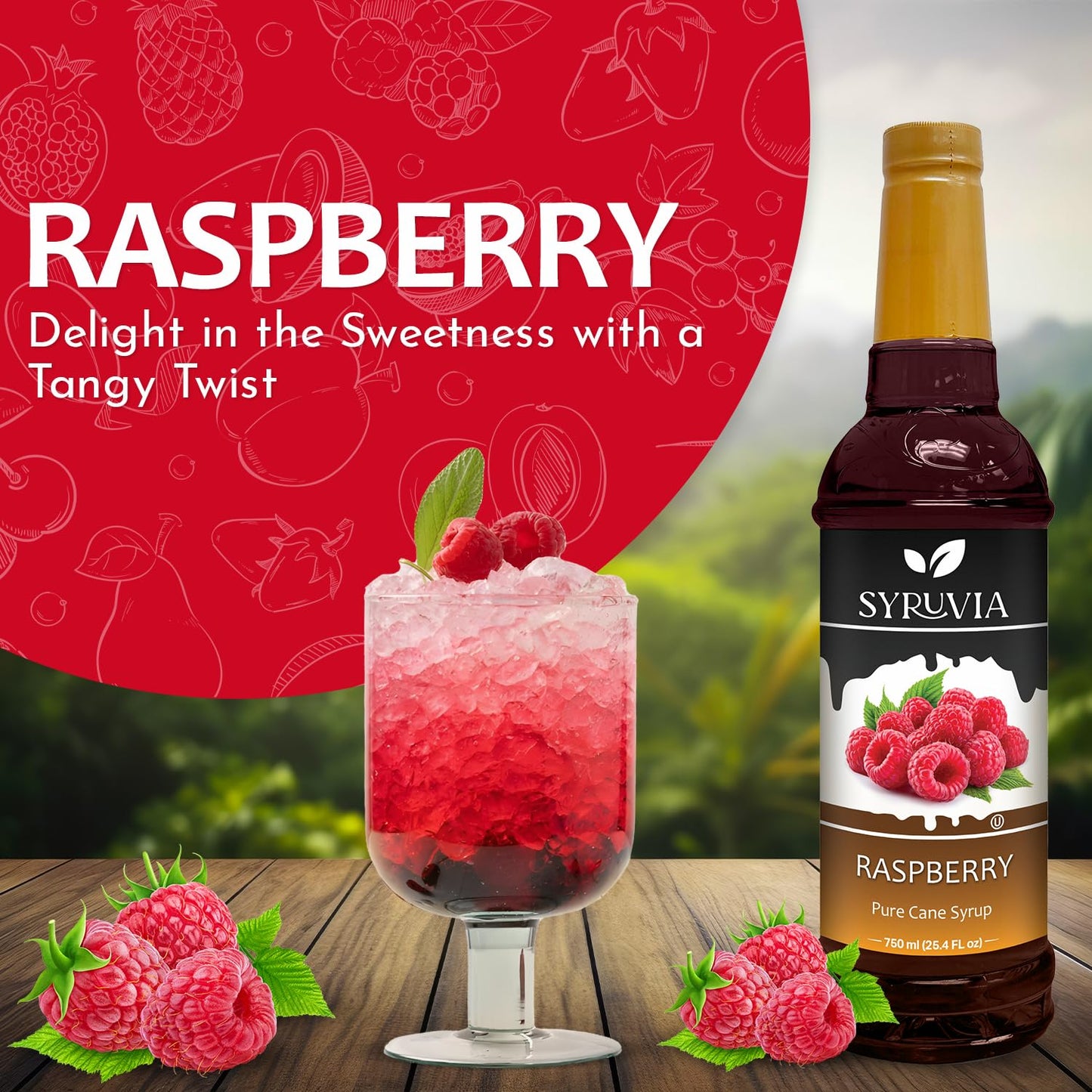 Syruvia Raspberry Syrup - Blue Syrup Flavor, 25.4 Fl Oz - Perfect For Cocktails, Ice Tea, Desserts, Italian Sodas, Ice And More,